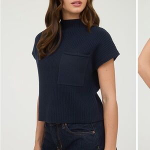 Navy Ribbed Knit Turtleneck Sweater
